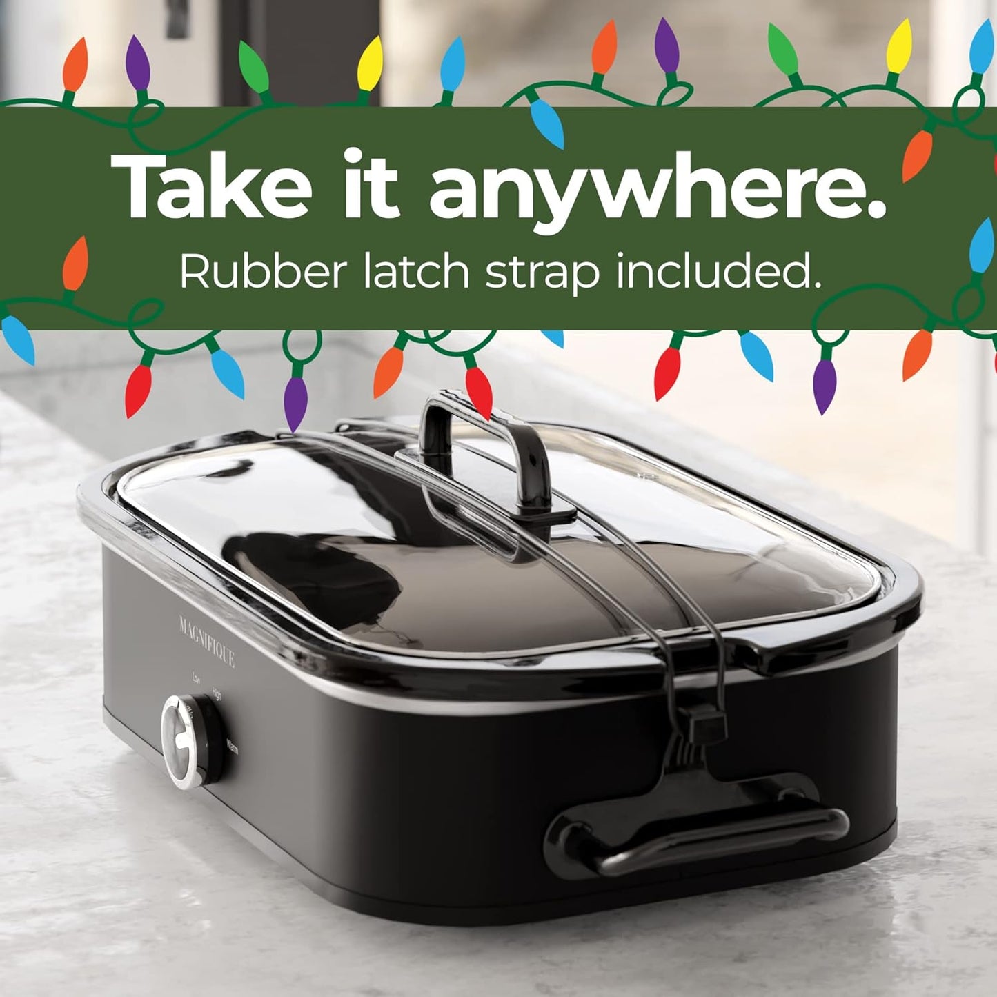 Magnifique 4-Quart Slow Cooker with Casserole Manual Warm Setting - Perfect Kitchen Small Appliance for Family Dinners, Dishwasher Safe Crock, Black