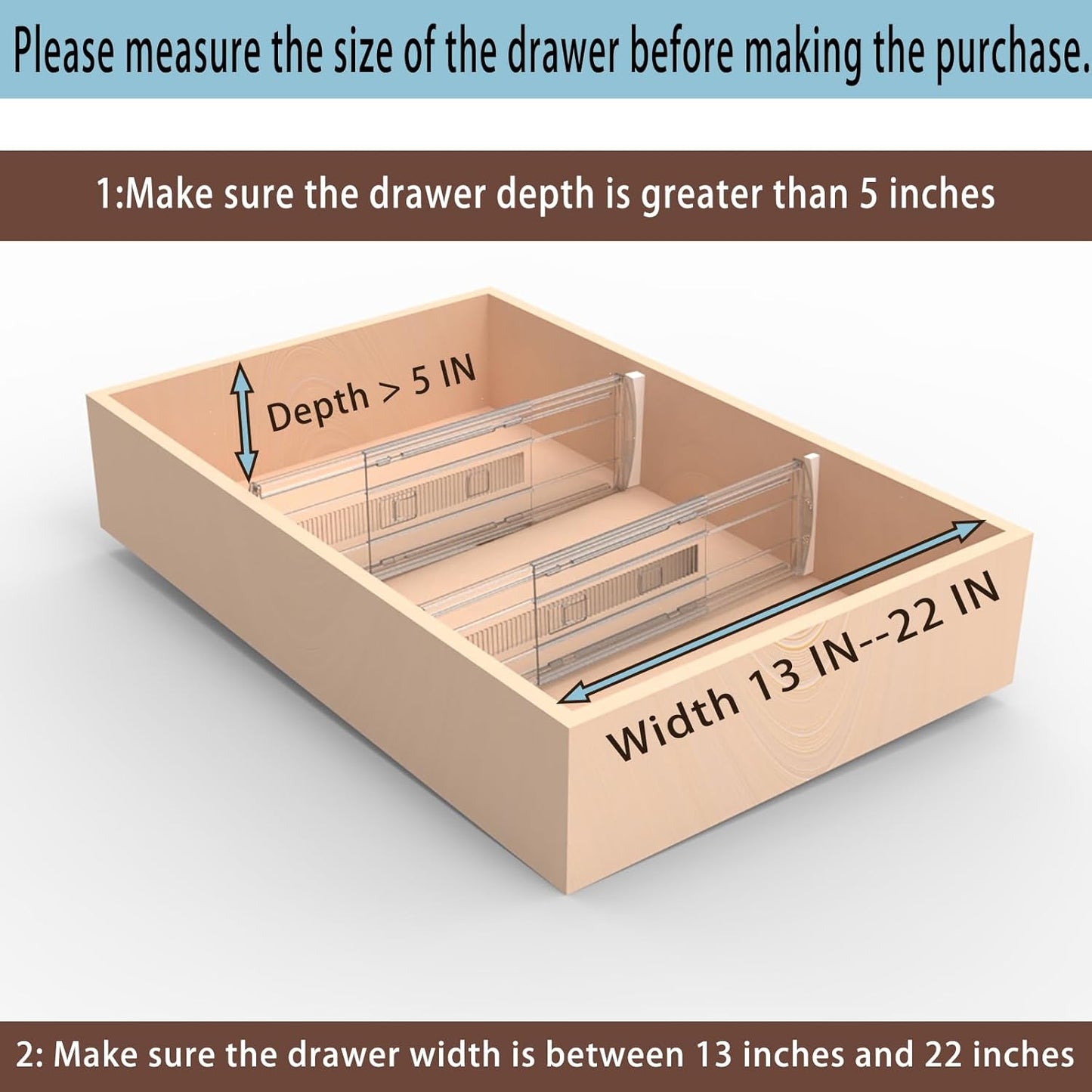 3 Pack Adjustable Heavy-Duty Drawer Dividers for Clothes,5" High Expandable From 13-22" Clear Drawer Organizers, PC Plastic Separators for Dresser/Bedroom/Bathroom/Kitchen/Office Storage