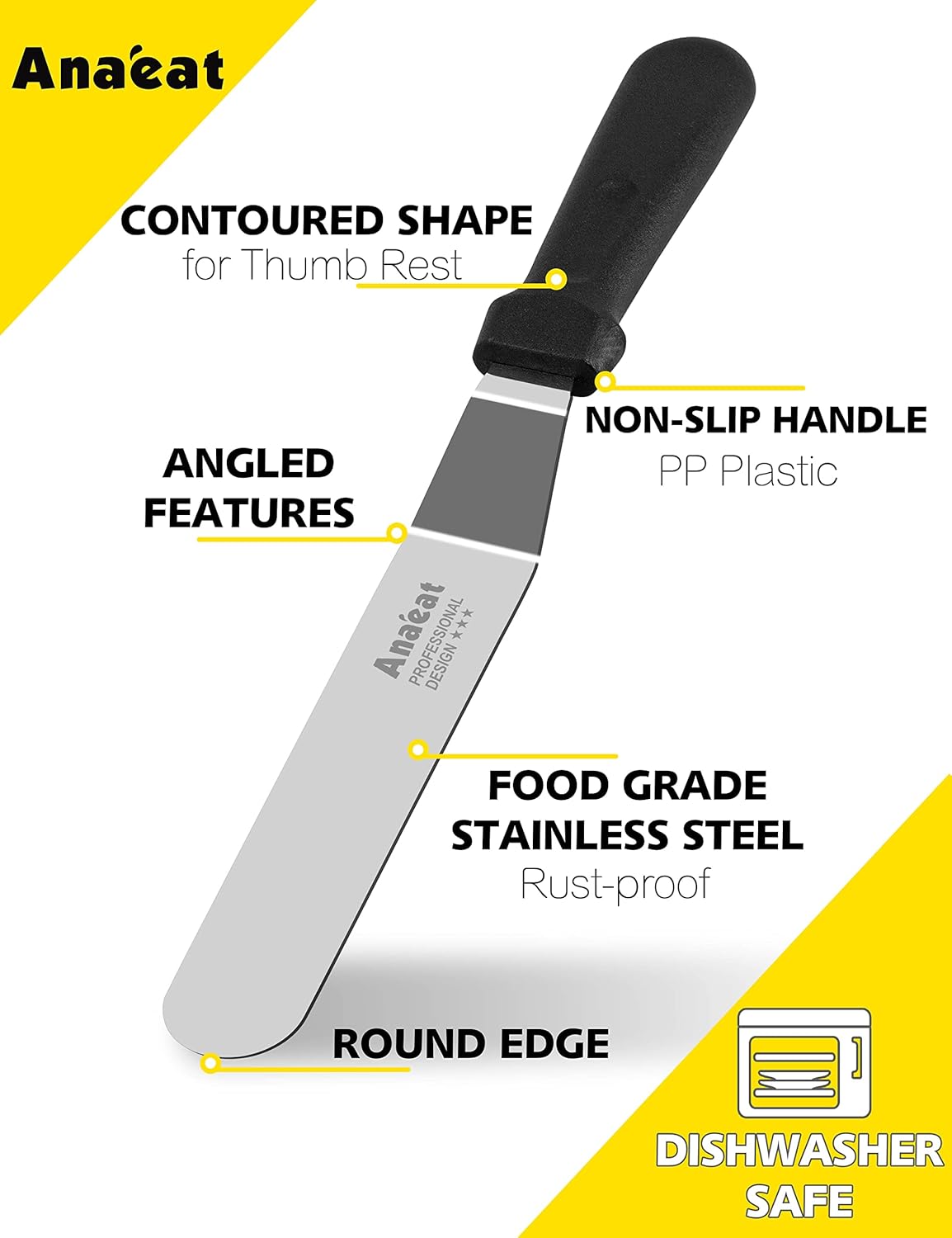 Anaeat Icing Spatula, Professional Cake Angled Offset Spatula with 6" Stainless Steel Blade - Thickened Frosting Knife with Durable Plastic Handle for Cake Decorating, Pastry & Baking