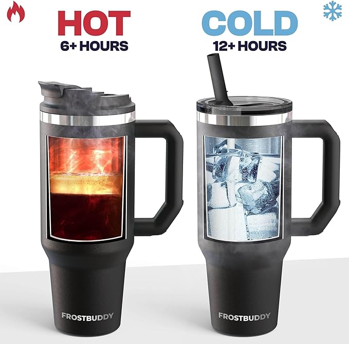 Frost Buddy Thicc Buddy - 40 oz Stainless Steel Vacuum Insulated Tumbler with Lid and Straw for Water - Travel Mug Cupholder Friendly - Gifts for Women Men Him Her (Cowabunga)
