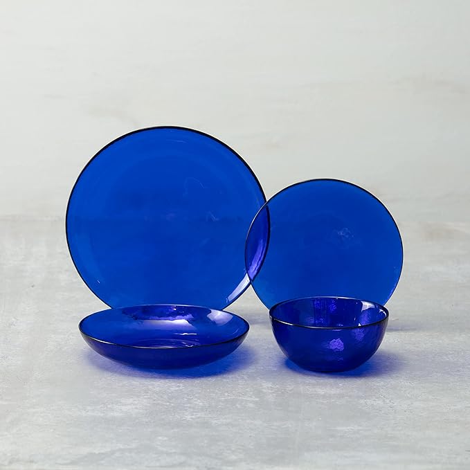 Fortessa Los Cabos Glass Dinnerware Collection, Coupe Entrée Bowl (Set of 4), 8.6 Inch/25oz, Cobalt