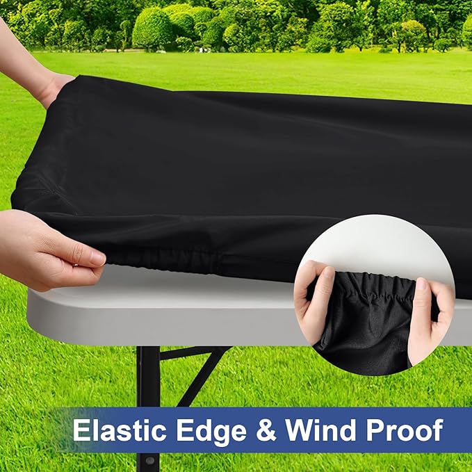 homing Rectangle Table Cloth Cover, Waterproof Polyester Elastic Fitted Tablecloth, Fits for 5 Foot Folding Tables, Washable Table Protector for Picnic, Camping, Outdoor (Black, 30" x 60")