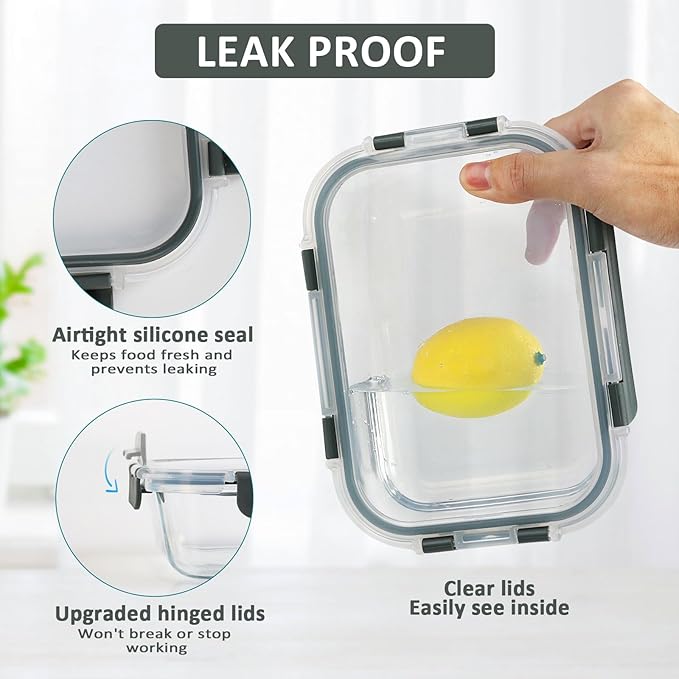 [5-Packs, 30 Oz] Glass Meal Prep Containers with Snap Locking Lids Glass Food Containers,Airtight Lunch Container,Microwave, Oven, Freezer and Dishwasher