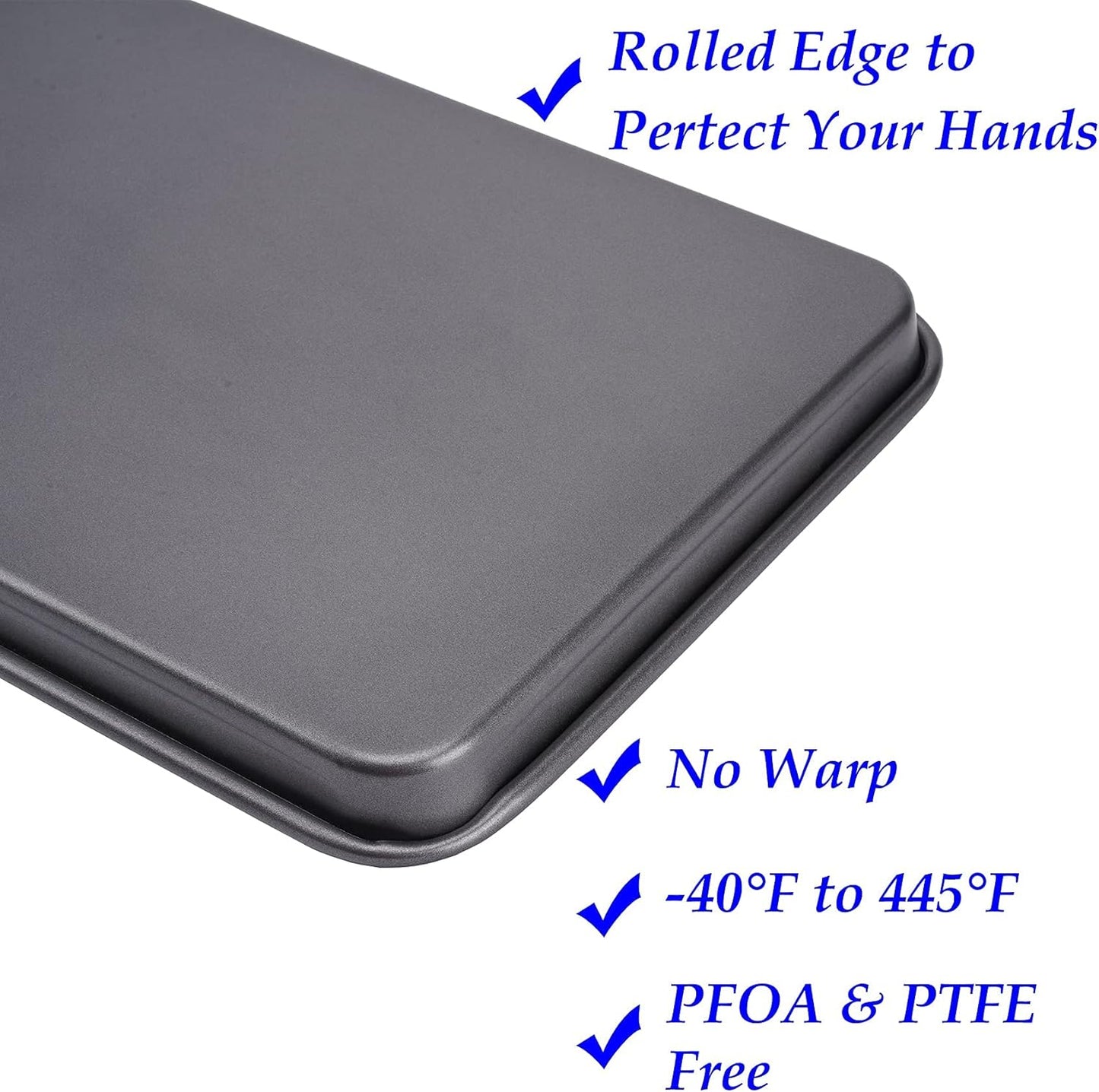 Thicken 1/4 Quarter Cookie Baking Sheet Pan 13.58 x 9.84Inch (Inner 12.8x9.06) Non-Stick Carbon Steel Bakeware 2 Pack