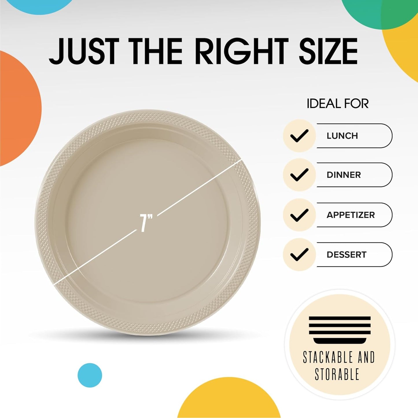 Exquisite Party Solids Ivory Plastic Plates For Party 7" Ivory Disposable Plates Heavy Duty Supplies 100 Pcs Plastic Dinnerware Sets Heavy Duty 350 GSM Disposable Dinnerware Set