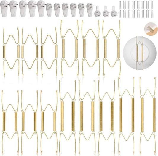 14 pcs Plate Hangers for The Wall, 4/6/8/10/12 Inch Invisible Decorative Wall Plate Hangers, Stainless Steel Plates Walls Hanger for Display Various Sizes with Hooks for Decorative