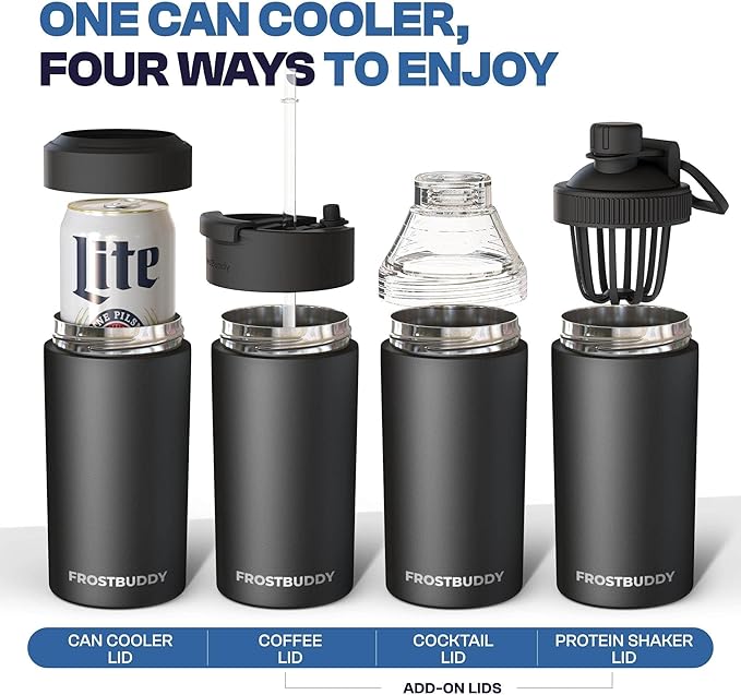 Frost Buddy Universal Can Cooler - Fits all - Stainless Steel Can Cooler for 12 oz & 16 oz Regular or Slim Cans & Bottles - Stainless Steel (Tactical Green)