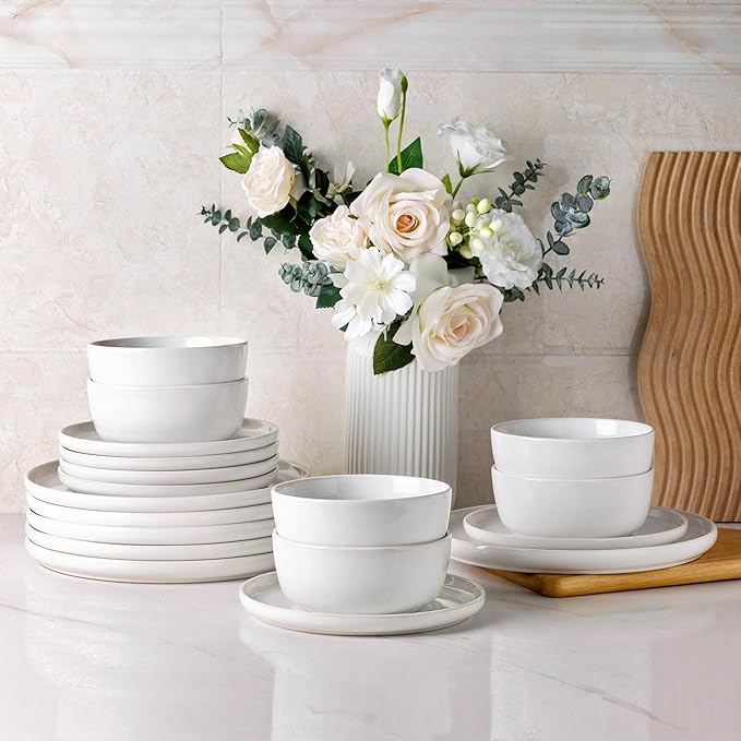 AmorArc Stoneware Dinnerware Sets,Round Reactive Glaze Ceramic Plates and Bowls Sets,Highly Chip and Crack Resistant | Microwave & Dishwasher Safe,Service for 8 Dishes Set (24pc)