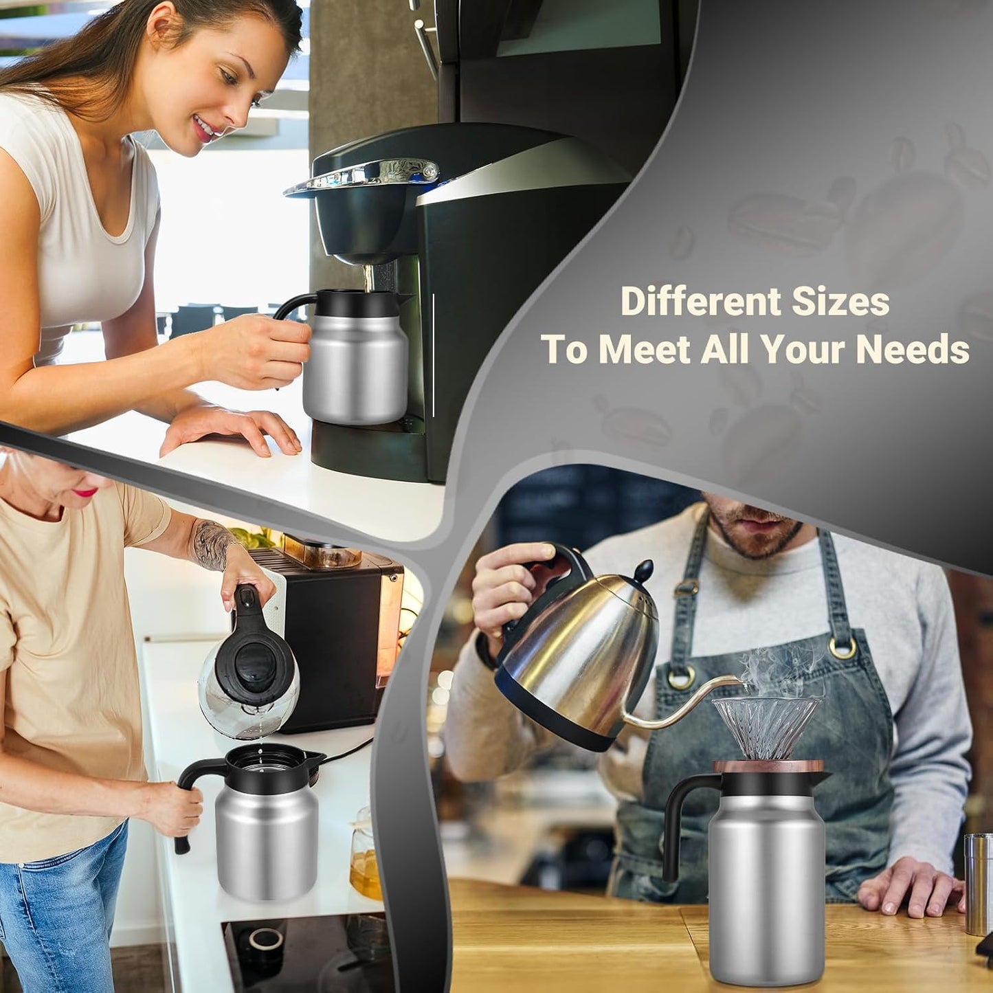 34Oz Thermal Coffee Carafes For Keeping Hot/Cold, Stainless Steel Coffee Carafe, Dustproof Insulated Water Carafe for Party/Home,Silver