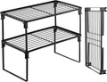 Tomorotec [2 Pack] Stackable Kitchen Storage Shelf Rack, Foldable Spice Rack Cabinet Organization Storage Shelves, Kitchen Shelves, Kitchen Counter & Cabinet Shelf Organizer,