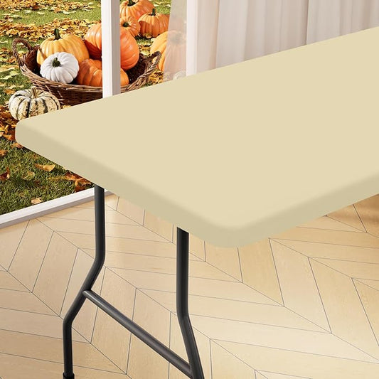 homing Rectangle Table Cloth Cover, Waterproof Polyester Elastic Fitted Tablecloth, Fits for 6 Foot Folding Tables, Washable Table Protector for Picnic, Camping, Outdoor (Champagne, 30" x 72")