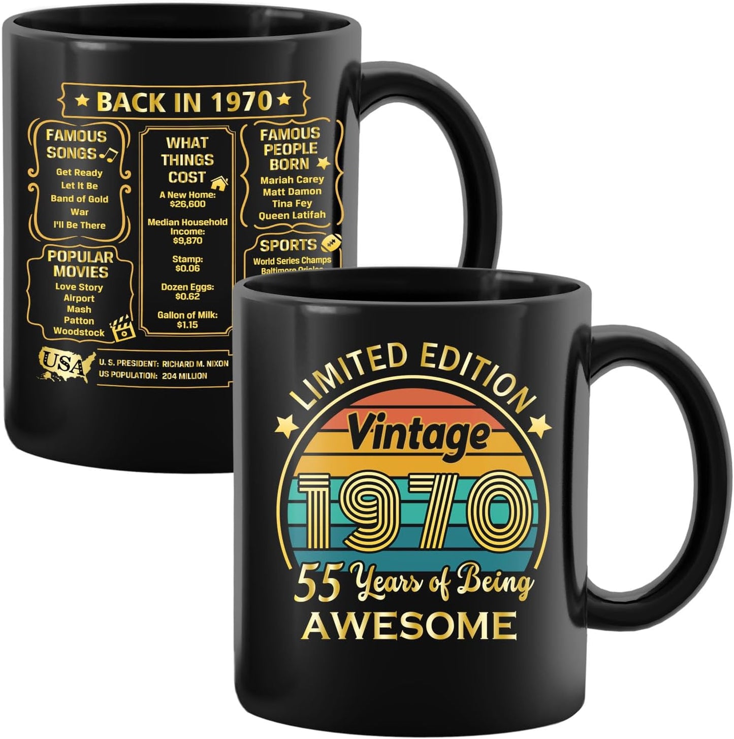 QUPT 55th Birthday Gifts for Women Men, 55th Birthday Gifts for Him, 1970 Birthday Gifts for Women Men, 55 Years Old Gifts, 1970 Birthday Gifts for Her Him, 55th Birthday Presents Coffee Mug