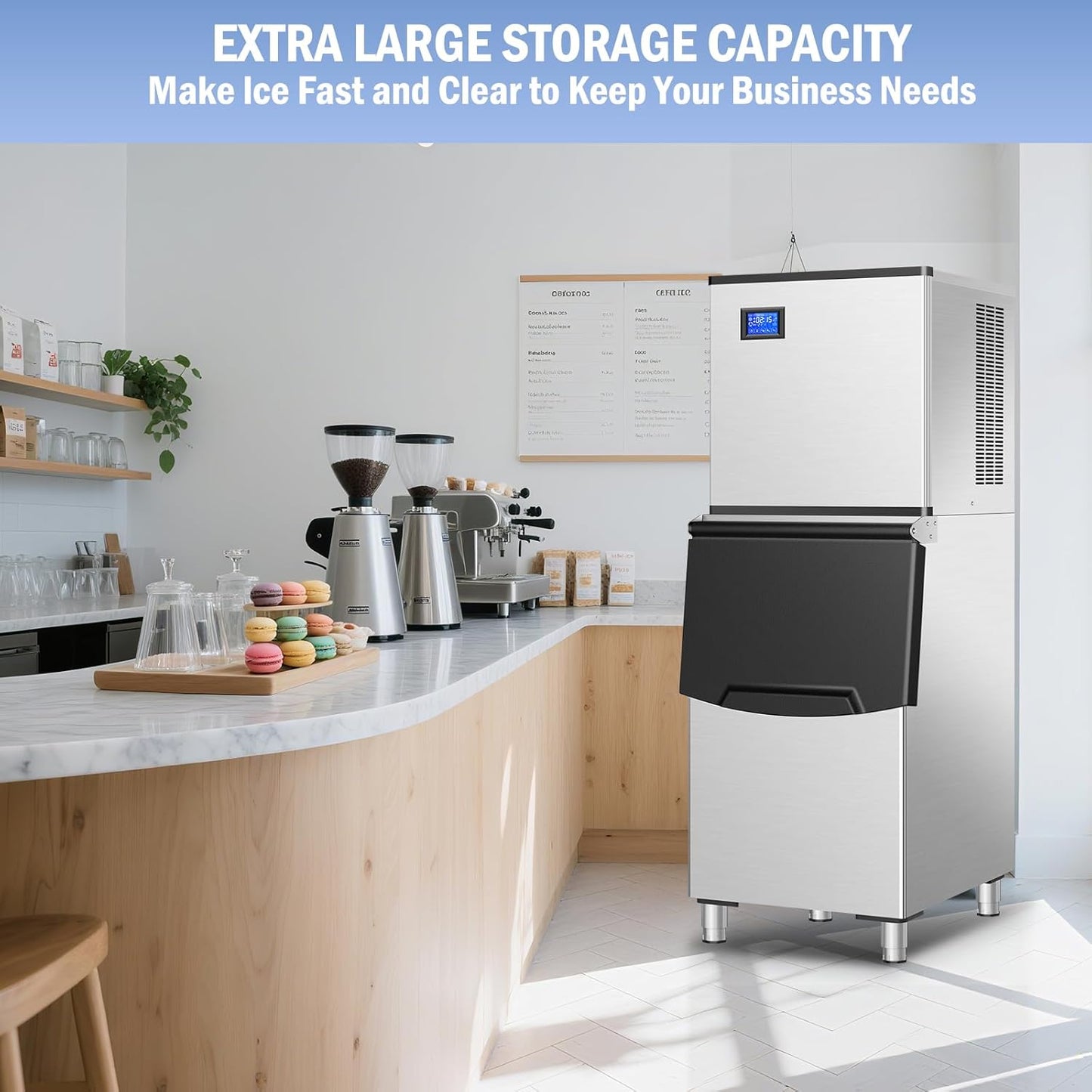 Commercial Ice Maker Machine 560Lbs/24H, Industrial Ice Machine 280 Lbs Storage Bin, 182PCS Clear Ice Cubes in 11 Mins, Freestanding Stainless Steel Ice Maker for Restaurants/Bar/Large Families