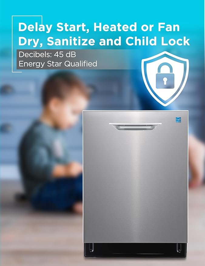 BLACK+DECKER 24" Designer Series Built-In Dishwasher, 14-Place Setting Capacity with Stainless Steel Tub, 6 Wash Programs and Smart Wash System, Low Noise, ENERGY STAR Certified, BDW400MS