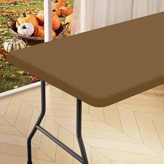 homing Rectangle Table Cloth Cover, Waterproof Polyester Elastic Fitted Tablecloth, Fits for 4 Foot Folding Tables, Washable Table Protector for Picnic, Camping, Outdoor (Brown, 24" x 48")