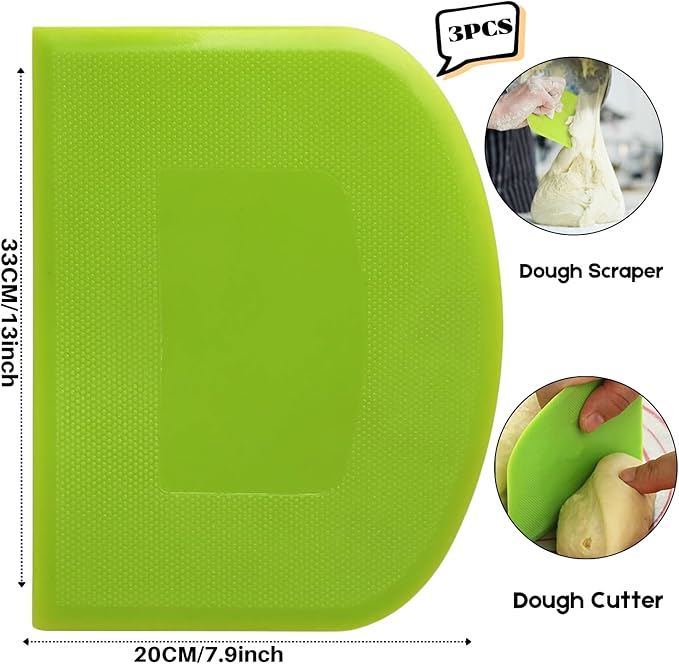 SURDOCA Dough Scraper Bench Scraper - 3P 13x7.9" Plastic Flexible Bowl Scraper, Sharp Edge & Angles Cake Scraper. Non-Slip Bakeware Decorating Tools Sculpting & Modeling Tools - Blue+White+Pink