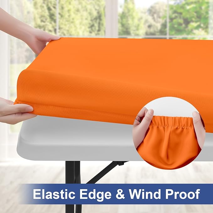 homing Rectangle Table Cloth Cover, Waterproof Polyester Elastic Fitted Tablecloth, Fits for 8 Foot Folding Tables, Washable Table Protector for Picnic, Camping, Outdoor (Orange, 30" x 96")