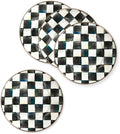 MACKENZIE-CHILDS Enamel Salad and Dessert Plate, Small Plate for a Dessert or Appetizer Dish, 8 Inches, Set of 4, Black-and-White Courtly Check