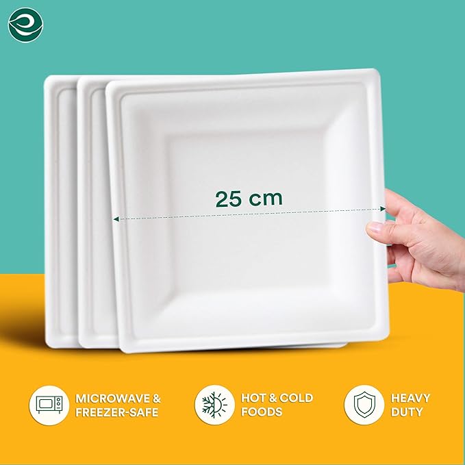ECO SOUL Compostable Paper Plates 10 Inch (100 Count) Heavy Duty Disposable Dessert Plates, Eco-Friendly Sugarcane Bagasse Small Plates For Appetizer- White