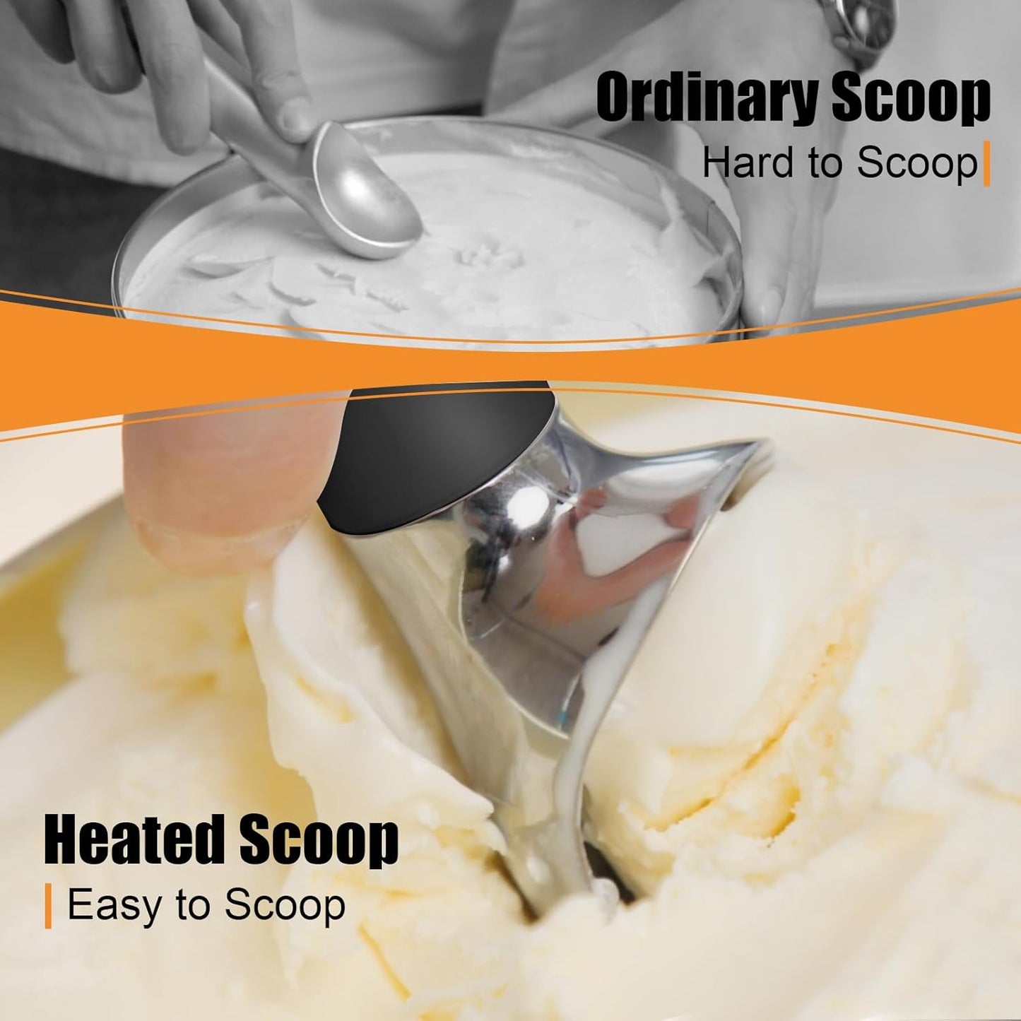 Heated Ice Cream Scoop – Electric Scooper for Hard Ice Cream and Desserts, Handheld Heating Up to 158°F, Rechargeable with LED Display, Easy to Clean, Ideal Summer Gift (Black)