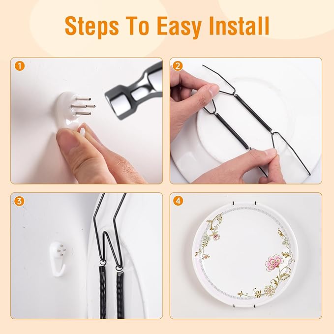 Bilillo Plate Hangers for The Wall, Suitable for 12''-16'' Decorative Plate,Invisible Heavy Duty Wire Plate Holder with Wall Hooks, Plate Hangers for Displaying Plates, Platter, Dish (Black)