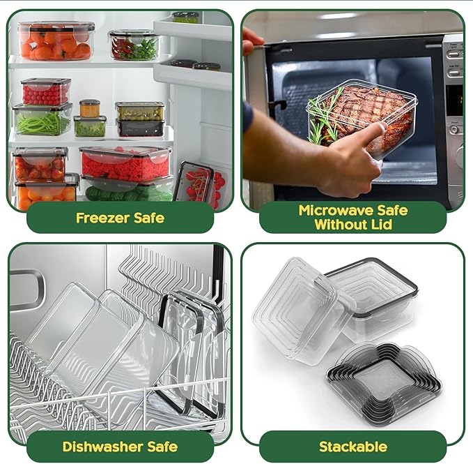 RockBerry 56 PCS Food Storage Containers with Lids Airtight- Plastic Container for Pantry Kitchen Organization-Microwave Dishwasher,Freezer Safe 100% Leak Proof (28 Stackable Boxes-28 Lids)