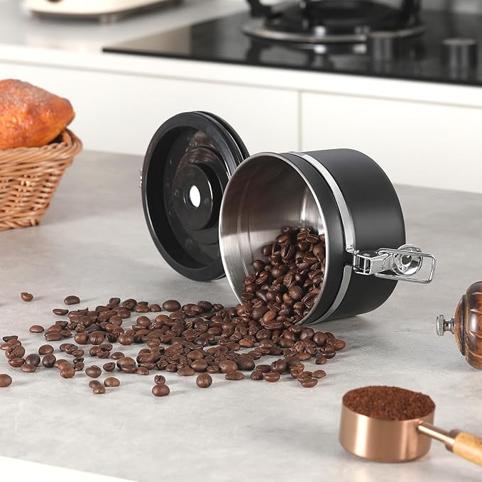 Coffee Canister, Airtight Coffee Container with Date Tracker Lid, Stainless Steel Canister for Kitchen Food Storage (Gary, 9oz)