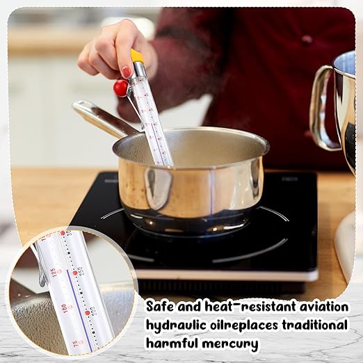 Photect 1 Pcs Candy Thermometer with Pot Clip 8" Deep Fry Oil Thermometer Instant Read Cooking Food Thermometers Sugar Syrup Jam Jelly Oil Candy Temperature Kitchen Accessories for Home Cooking