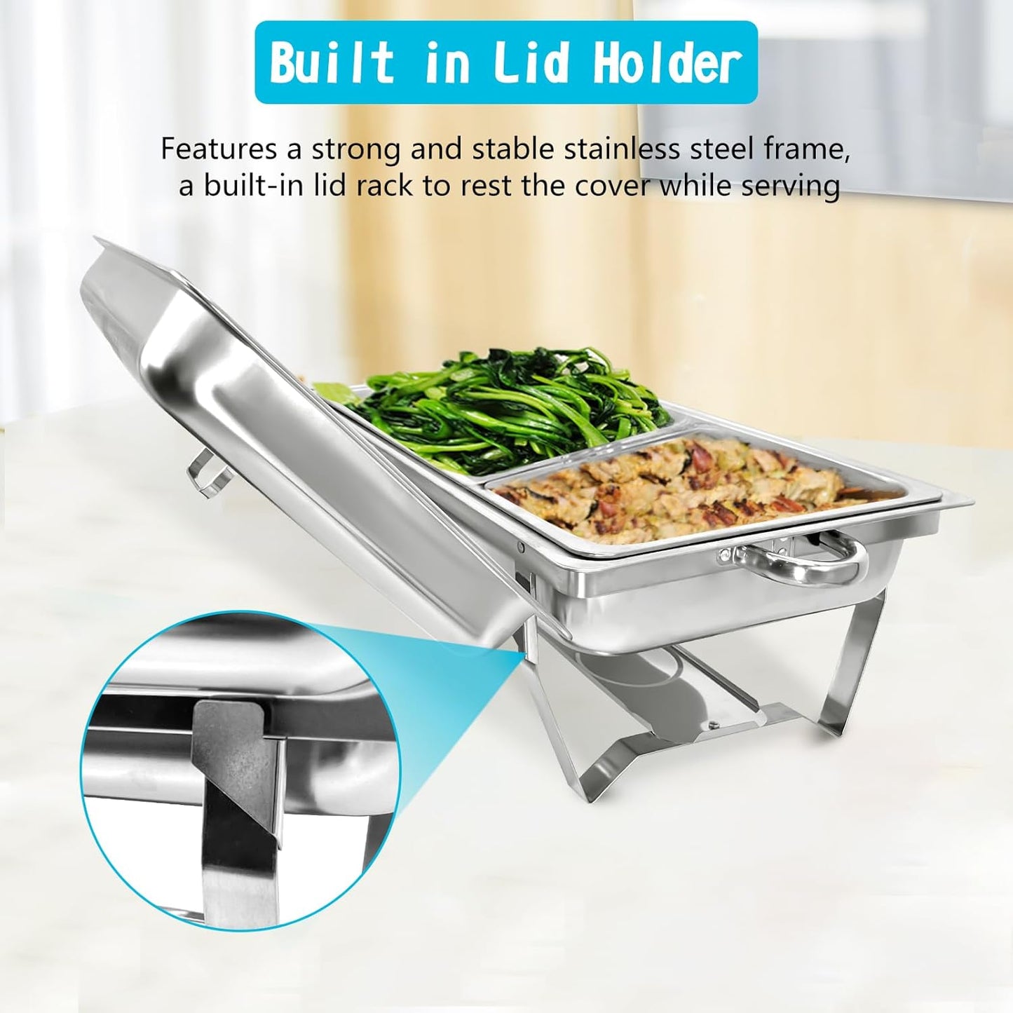 Chafing Dish for Buffet, 2 Pack Stainless Steel Chafing Servers Food Warmer Set with 8QT Half Size Food Pan for Kitchen Party Banquet Dining