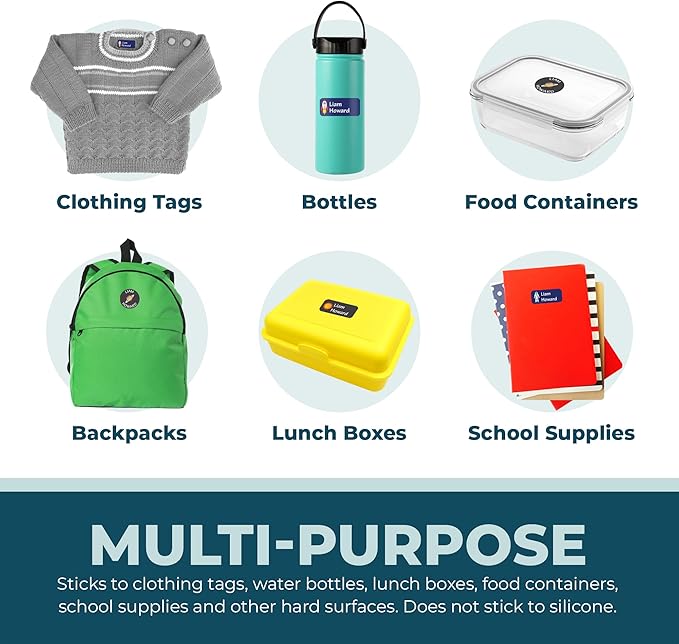 Personalized Daycare Name Labels for Kids (130 Labels) - Custom Waterproof Name Stickers for Clothing Tags, Water Bottles, Lunch Boxes and School Supplies (Hearts)