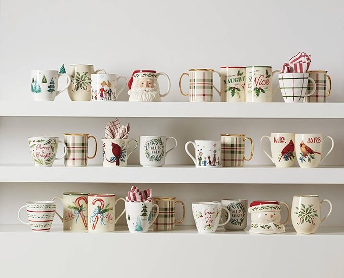 Lenox 880069 Balsam Lane 4-Piece Mug Set, Christmas Drinkware, Holiday Hosting