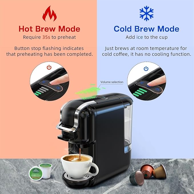 Multi-Capsule Coffee Maker, Hot/Cold Coffee Maker, Milk, ESE Pod Ground Coffee, Cafeteria, 19 Bar, 5 in 1 (Color : H2B WH, Size : CHINA_US)