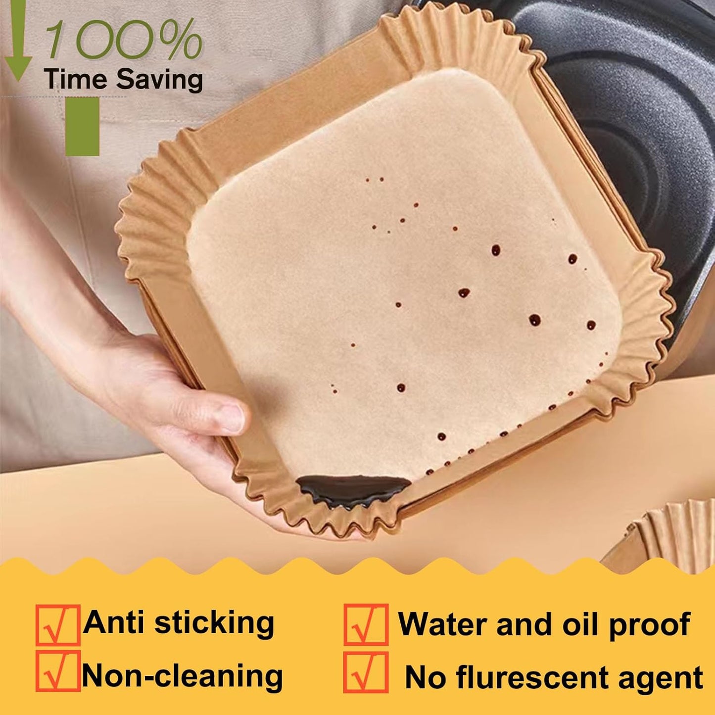 10 Inch Largest Square Air Fryer Disposable Paper Liner, XXL 100Pcs Air Fryer Parchment Liners for 8QT or Bigger Air Fryer, Non-stick, Food Grade Baking Paper for Frying, Roasting and Microwave