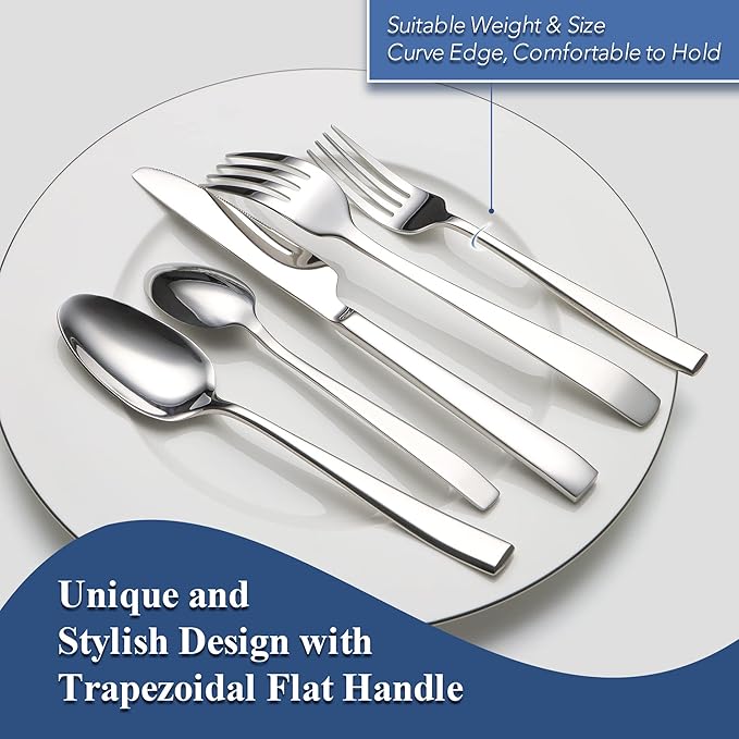 20 Piece Silverware Set for 4, EIUBUIE Premium Stainless Steel Cutlery Set, Mirror Polished Flatware Sets Heavy Duty and Solid, Modern Kitchen Eating Utensils Sets Include Spoons Forks Knives
