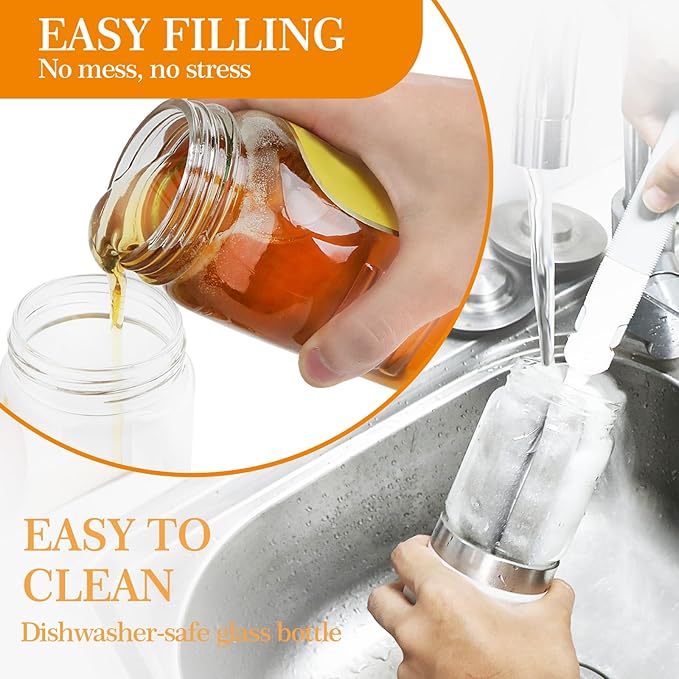 Glass Honey Dispenser,10 OZ Honey Pot with Handle,No Drip Honey Container Jar,Maple Syrup Dispenser,Ideal for Honey and Syrup,White base