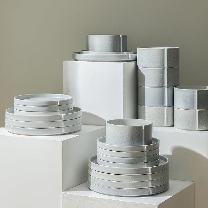 Stone Lain Bao 24-Piece Dinnerware Set Stoneware, Blue-Grey