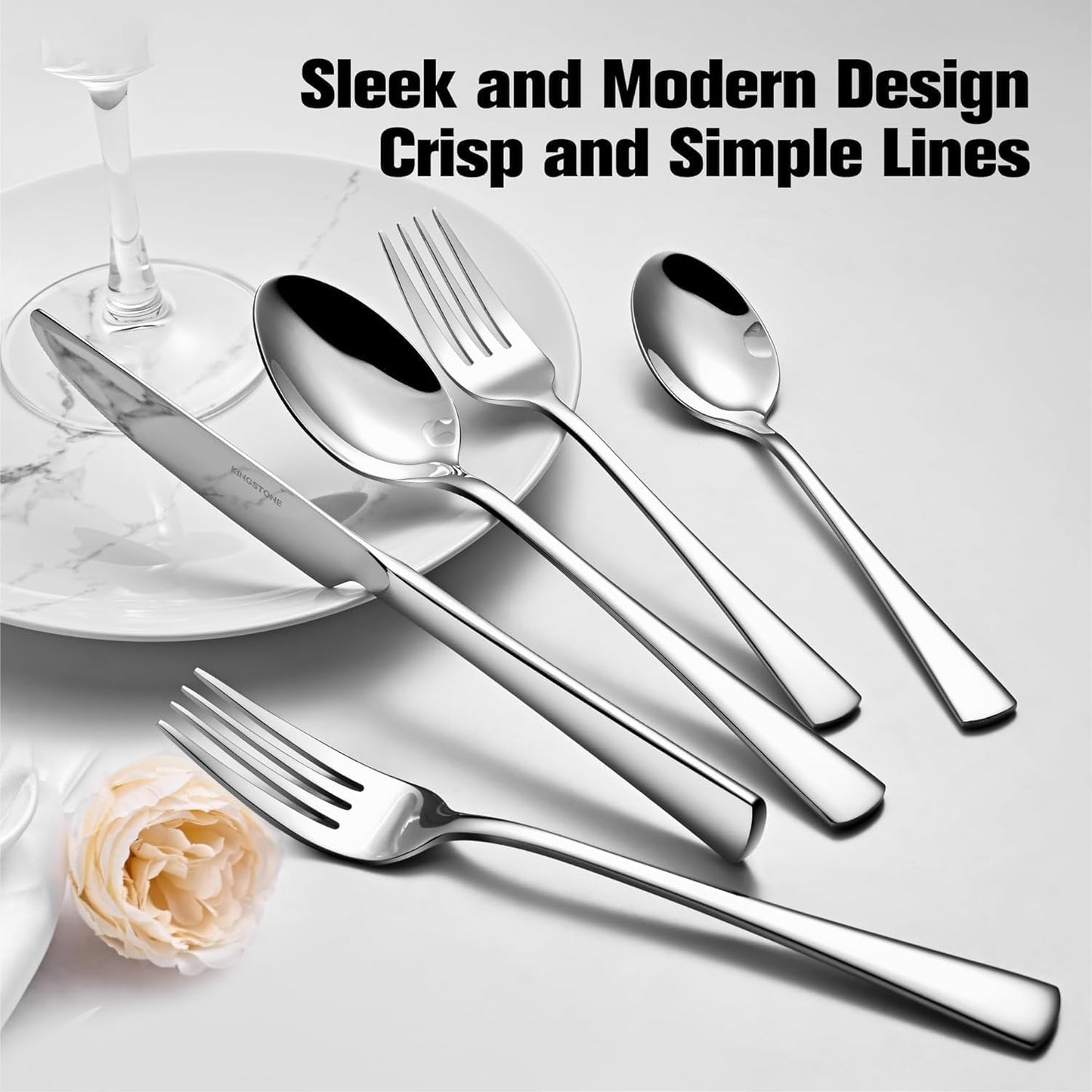 KINGSTONE 18/10 Stainless Steel Flatware, 10-Piece Forged Silverware Set for 2, Mirror Polished Cutlery Set Dishwaher Safe for Home, Restaurant, Wedding, Party
