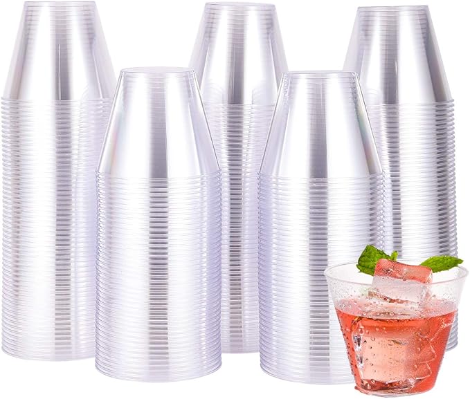 JOLLY CHEF 𝟐𝟎𝟎 𝐏𝐚𝐜𝐤 𝟗 𝐨𝐳 Clear Disposable Plastic Cups Heavy-duty Party Glasses, Disposable Cups for Thanksgiving, Halloween,Christmas Party
