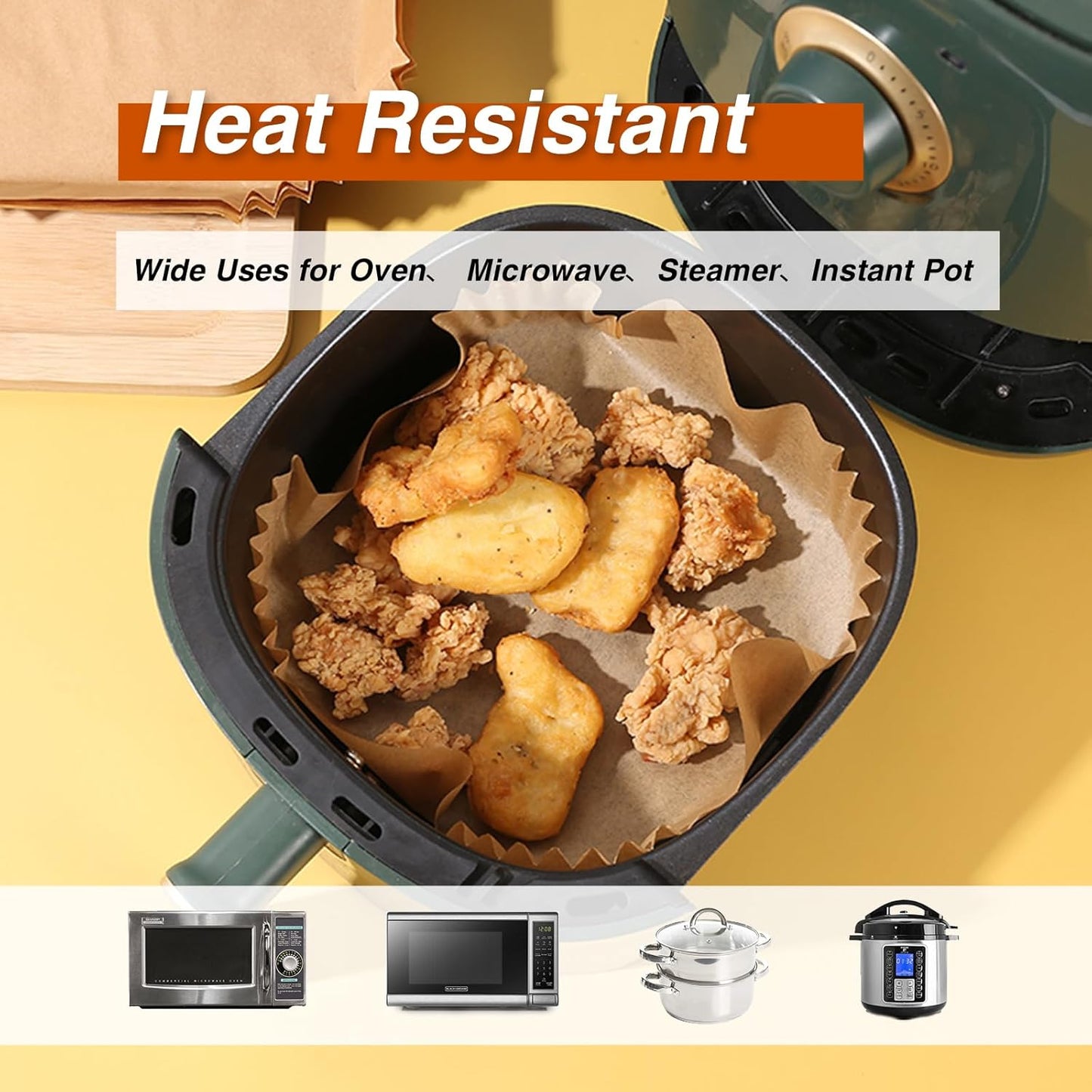 Parchment Paper, OOTDAY 100Pcs Square Air Fryer Liners Disposable, Cooking Non-Stick air fryer accessories, Frying Pan, Oil-proof Air Fryers for 2-4 QT Air Fryer Baking Roasting Microwave(6.5")