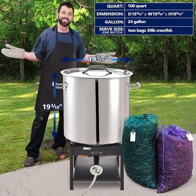 ARC 100 QT Large Crawfish Seafood Boil Pot with Basket and 2 Brown-paper Table Covers, Stainless Steel Stock Pot with Strainer, Outdoor Cooking Pot for Lobster, Crab, and Shrimp, 24 Gallon Pot