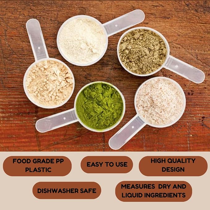 Plastic Measuring Scoop, (18 cc | 1.30 Tablespoon | 18 mL) Long Handle Spoons for Powders, Granules, Coffee, Pet Food, Baking Supplies, Protein and Other Dry Goods, BPA Free (Set of 5)