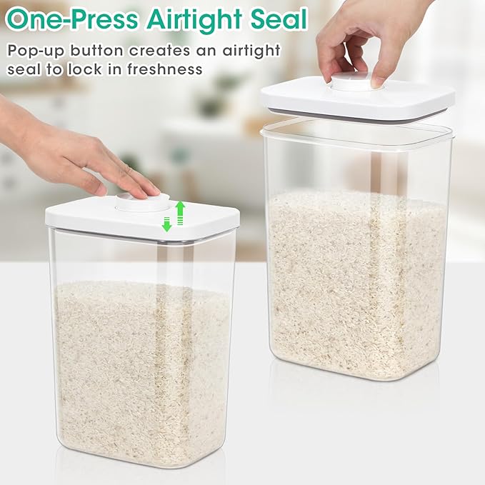 TBMax Rice Container -12 Lbs / 6 Qt Flour Storage Container with Airtight Pop Up Lid & Measuring Scoop for Flour, Cereal, Pet Dog Cat Food Storage, Kitchen Pantry Organization