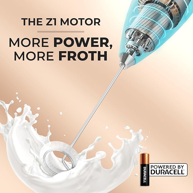 Zulay Kitchen Handheld Milk Frother with Duracell AA Batteries – Ultra Fast Electric Mixer & Foam Maker, Easy-Clean Drink Mixer for Coffee & More - Caribbean Aqua 2B