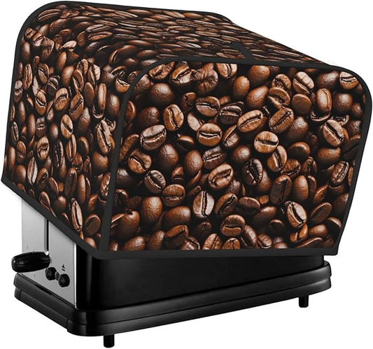 Coffee Print Covers for Toasters 4 Slice,Cute Funny Bread Machine Cover with Handle,Washable Stain Resistant Kitchen Small Appliance Cover Dining Decor