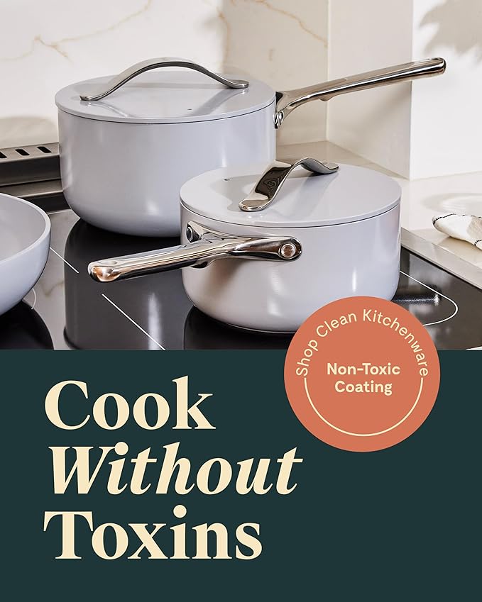 Caraway Nonstick Ceramic Sauce Pans with Lids (3 qt & 1.75 qt) - Non Toxic, PTFE & PFOA Free - Oven Safe & Compatible with All Stovetops (Gas, Electric & Induction) - Navy
