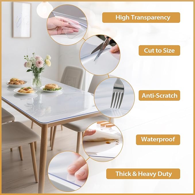 Clear Table Protector 42 x 72 Inch, 1.4mm Thick Waterproof PVC Plastic Table Cover, Durable Table Pad for Dining Room, Kitchen, Writing Desk, and Coffee Tables