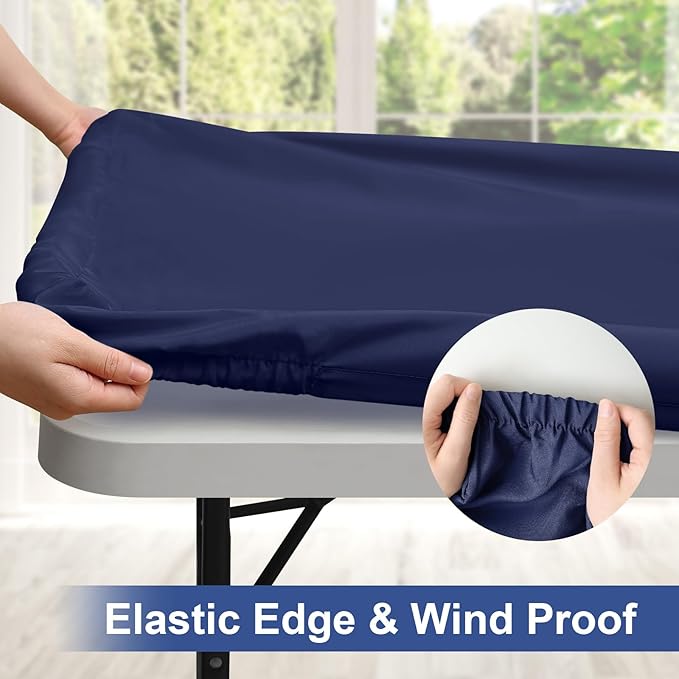 homing Rectangle Table Cloth Cover, Waterproof Polyester Elastic Fitted Tablecloth, Fits for 5 Foot Folding Tables, Washable Table Protector for Picnic, Camping, Outdoor (Navy Blue, 36" x 60")