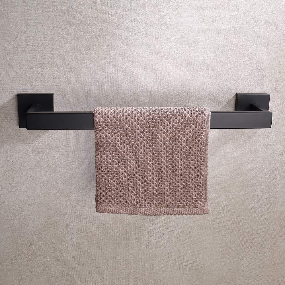 TASTOS 16 Inch Black Single Towel Bar Rack, SUS 304 Stainless Steel Bathroom Towel Bar Heavy Duty Towel Holder Kitchen Towel Rod, Wall Mount with Screws Towel Bar Rod Matte Black Finish