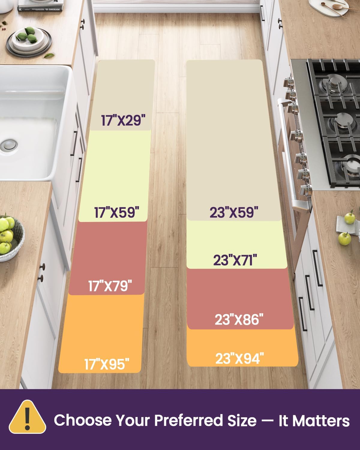 DEXI Kitchen Floor Mats Cushioned Anti Fatigue,17x29+17x59, Standing Runner Rug Waterproof, Comfort Memory Foam Padded for Front Sink Laundry Set of 2, Beige