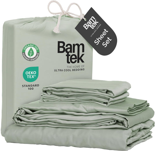 100% Viscose from Bamboo Sheets King Size, Super Soft Bedding Set, 4PC Cooling Sheets for Hot Sleepers, Vegan Silk Moisture Wicking, Organically Grown Bedsheet, Sage - 76" x 80"